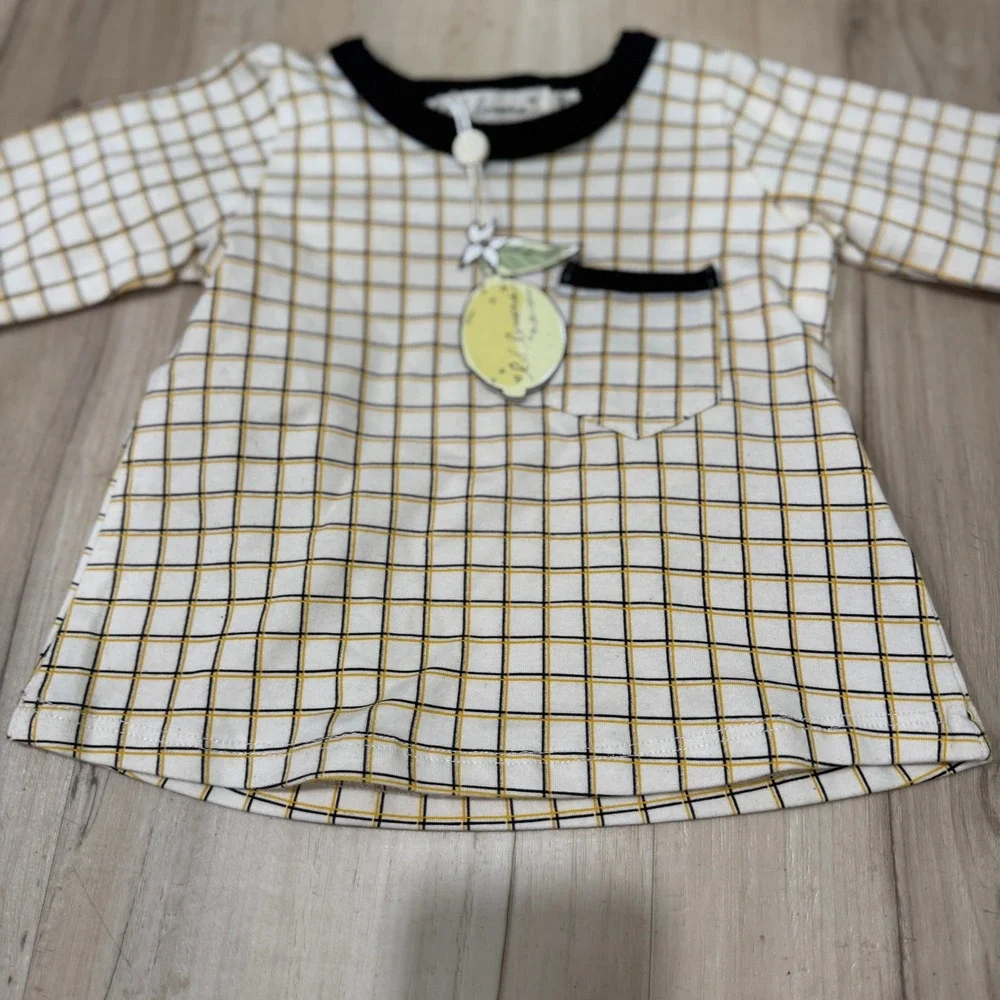 Lil' Lemons Baby Girl Plaid 12-18M Pocket Long Sleeve‎ Yellow Black